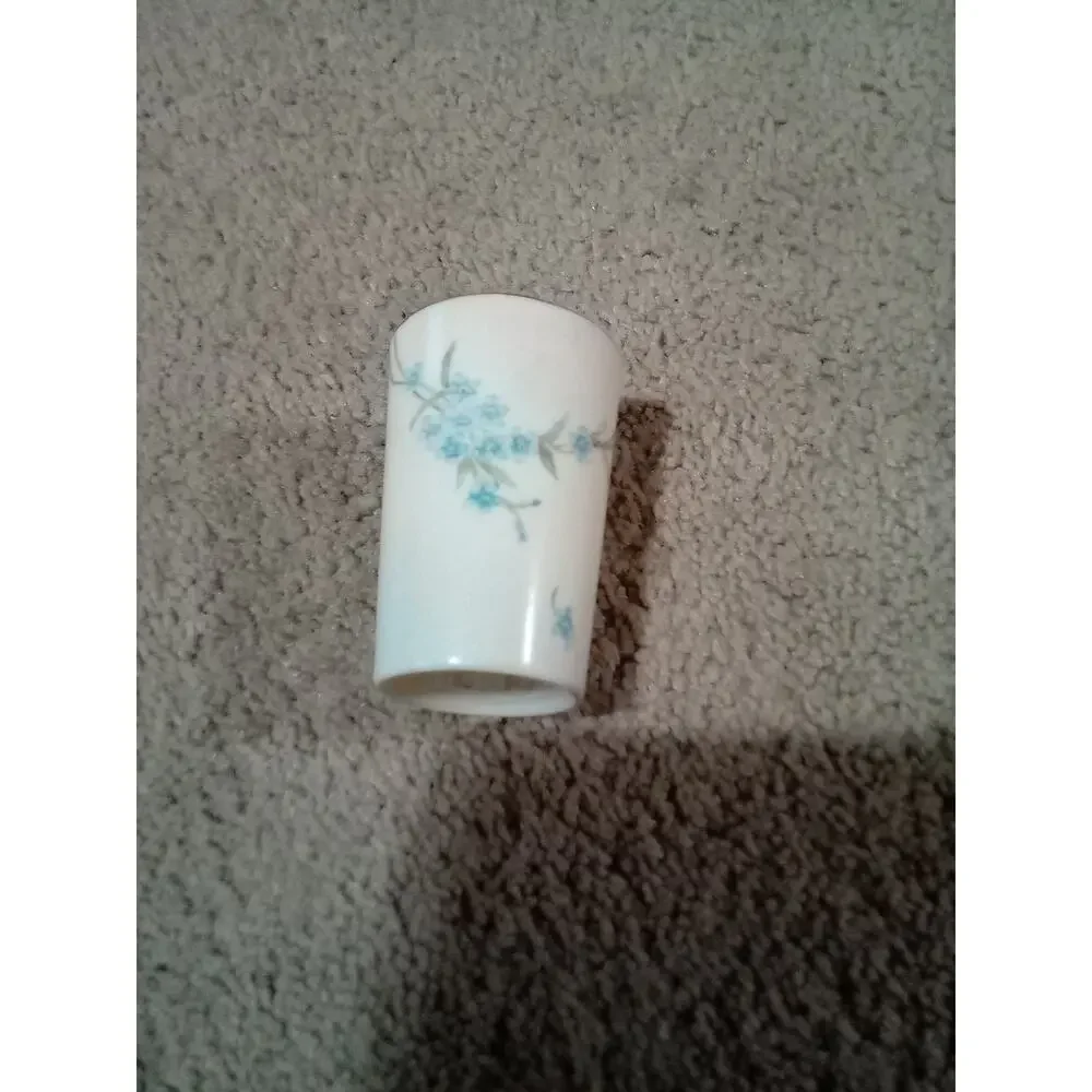 Small White Blue Floral Vase With Gold Rim